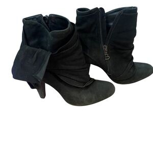 bebe Black Heeled Boots with Side Bow